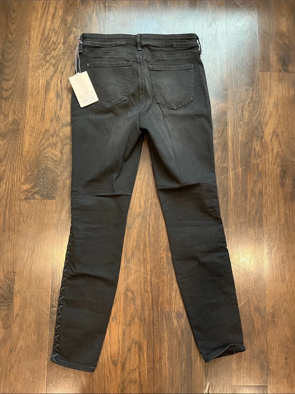NYDJ Black Skinny Jeans with Side Lace-Up Trim